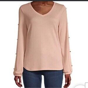 Liz Claiborne pink / blush V neck sweater top size XXL Polyester blend *